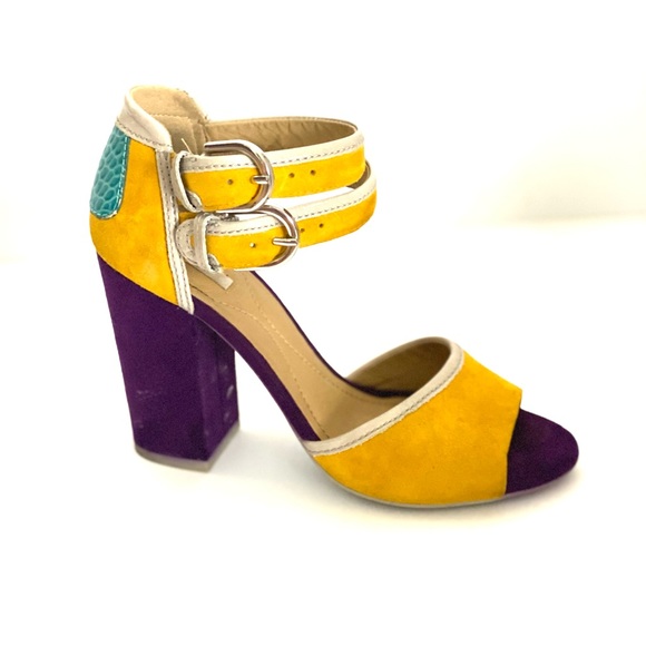 GEOX D Nolina suede pump. Open toe. Ochrey/Yellow / Grey - Picture 2 of 11